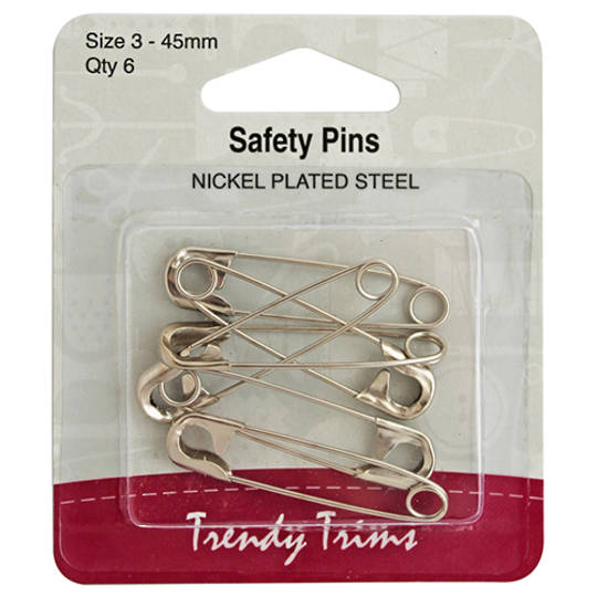 Safety Pins 45 Asst Nickel